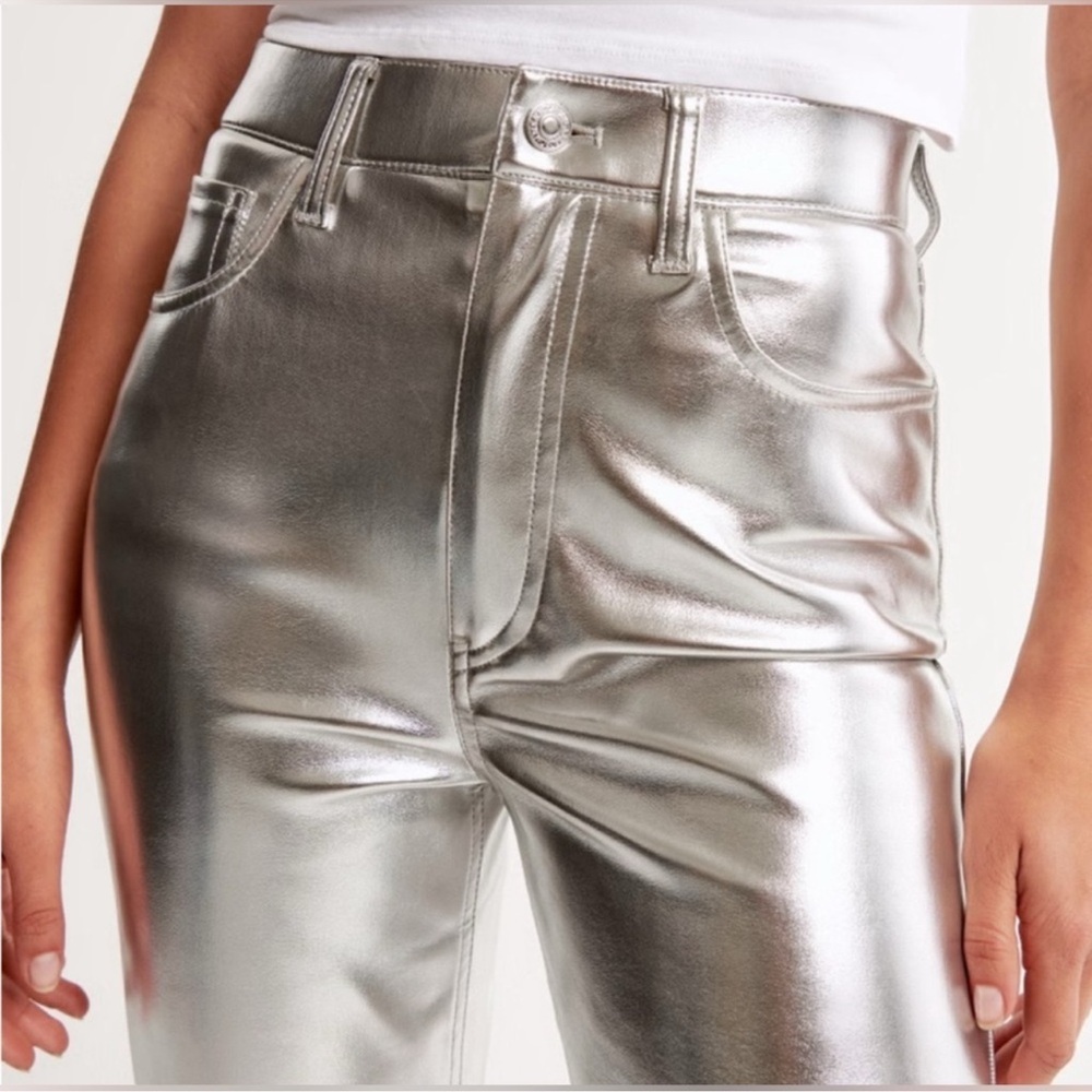 Abercrombie & Fitch Metallic Silver Straight-Leg Pants - Picture 2 of 13